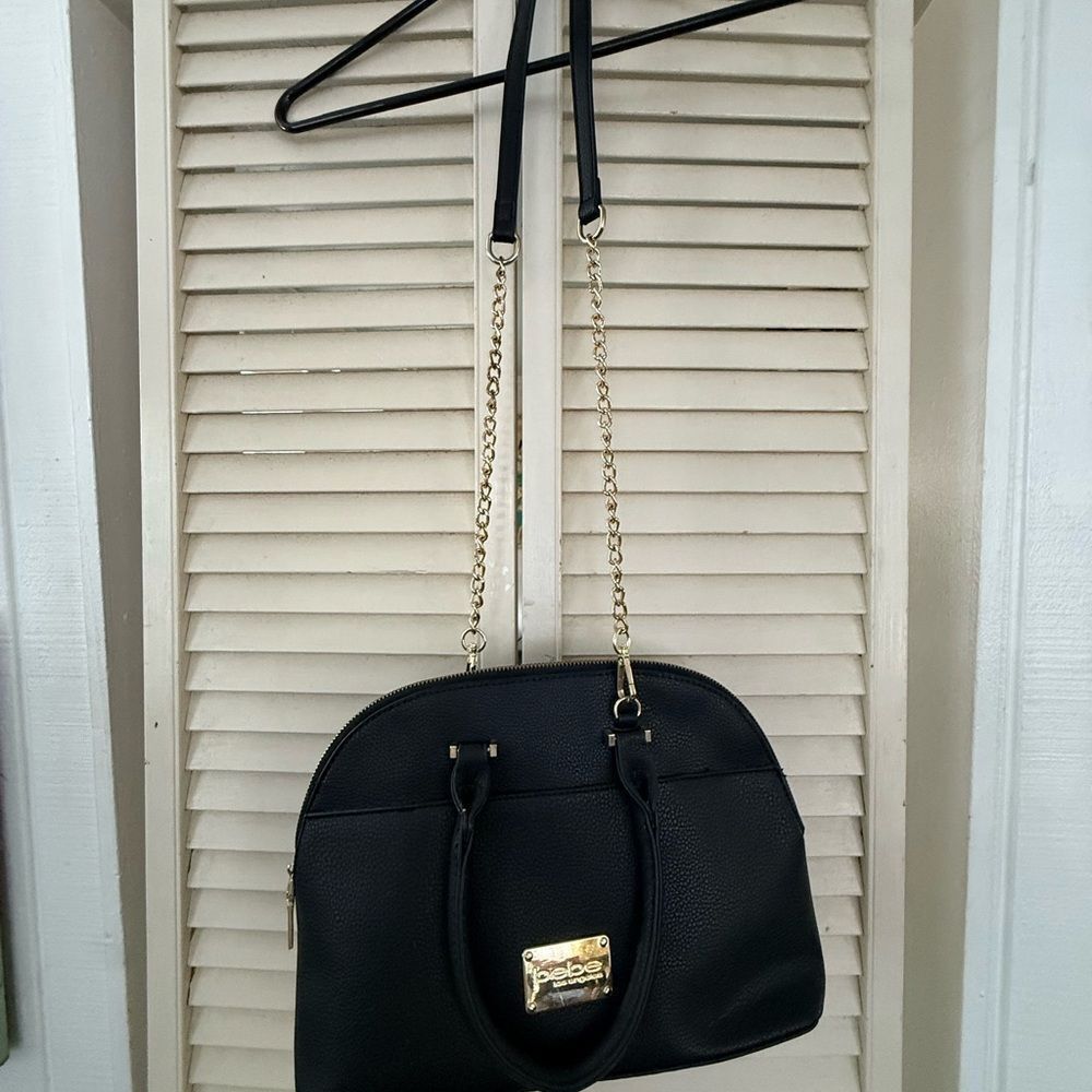 Bebe Black Shoulder Bag with Gold Accents